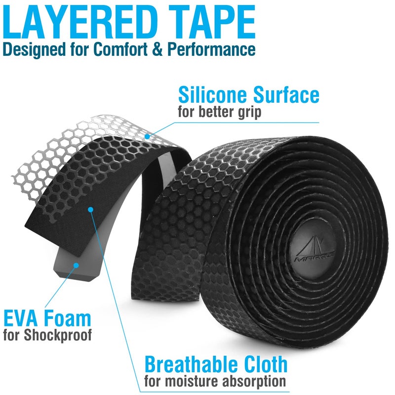 MARQUE Hex Bicycle Handlebar Tape - Road Bike Handle bar Tape 2PCS per Set (Black) - Image 2